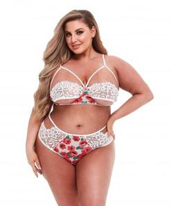 Baci - White Floral & Lace High Waist BH-set - Curvy