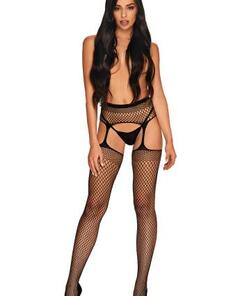 Sexy Visnet Jarretel Panty - Zwart