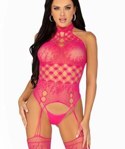 Halternek Jarretel Catsuit - Roze