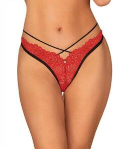 Mettia Sexy Kanten String - Zwart/Rood