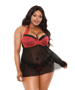 Sophia Halternek Babydoll - Zwart/Rood