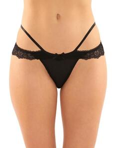 Posey Kanten Slip Met Open Kruisje - Zwart