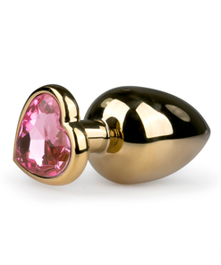 Metalen buttplug met roze hartje - goudkleurig